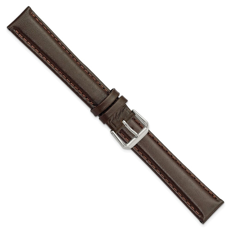DeBeer 18mm Extra Long Dark Brown Smooth Leather with Silver-tone 9.5 inch Watch Band