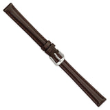 12mm Long Dark Brown Smooth Leather Slvr-tone Buckle Watch Band