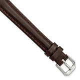 12mm Long Dark Brown Smooth Leather Slvr-tone Buckle Watch Band