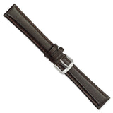 DeBeer 19mm Long Dark Brown Smooth Leather with Silver-tone Buckle 8.5 inch Watch Band