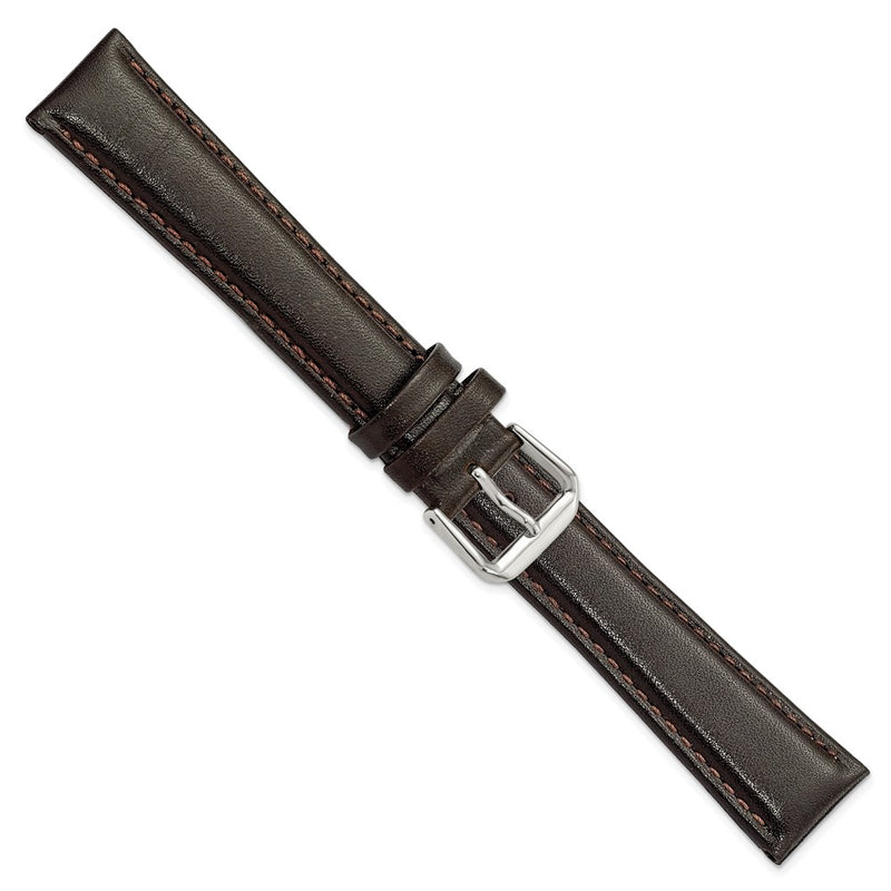 DeBeer 19mm Long Dark Brown Smooth Leather with Silver-tone Buckle 8.5 inch Watch Band