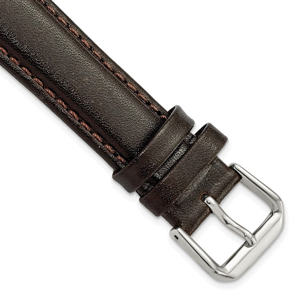 19mm Long Dark Brown Smooth Leather Slvr-tone Buckle Watch Band