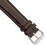 20mm Long Dark Brown Smooth Leather Silver-tone Buckle Watch Band