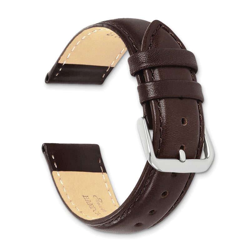 DeBeer 19mm Short Dark Brown Smooth Leather with Silver-tone Buckle 6.75 inch Watch Band