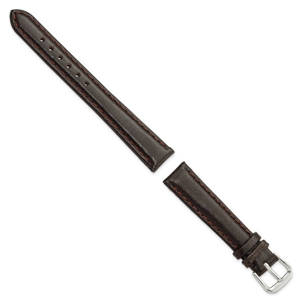 DeBeer 14mm Short Dark Brown Smooth Leather with Silver-tone Buckle 6.25 inch Watch Band
