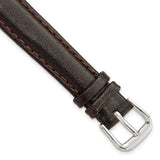 14mm Short Dark Brown Smooth Leather Slvr-tone Buckle Watch Band