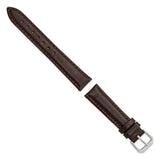 16mm Short Dark Brown Smooth Leather Slvr-tone Buckle Watch Band