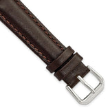 16mm Short Dark Brown Smooth Leather Slvr-tone Buckle Watch Band