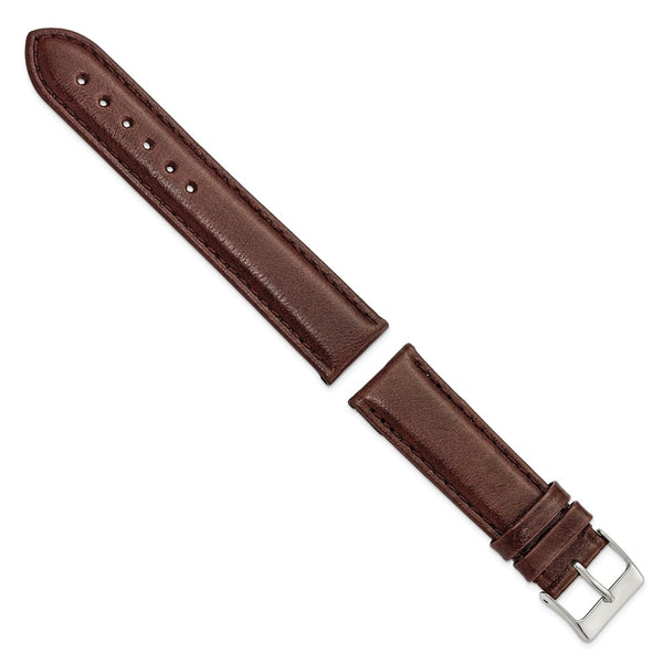 DeBeer 19mm Short Dark Brown Smooth Leather with Silver-tone Buckle 6.75 inch Watch Band