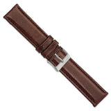 19mm Short Dark Brown Smooth Leather Slvr-tone Buckle Watch Band