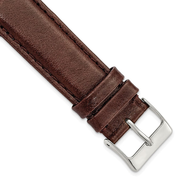 19mm Short Dark Brown Smooth Leather Slvr-tone Buckle Watch Band