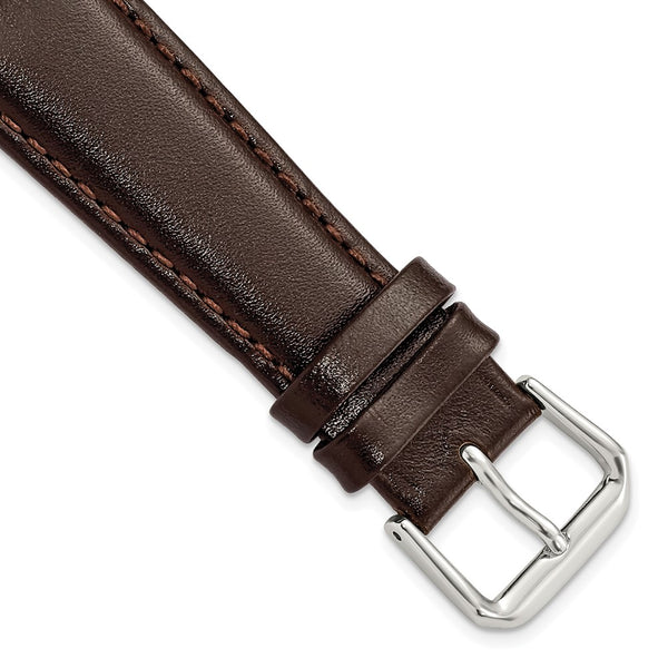 20mm Short Dark Brown Smooth Leather Slvr-tone Buckle Watch Band