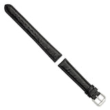 DeBeer 16mm Black Ostrich Grain Leather with Silver-tone Buckle 7.5 inch Watch Band
