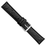 DeBeer 20mm Black Ostrich Grain Leather with Silver-tone Buckle 7.5 inch Watch Band