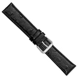 20mm Black Ostrich Grain Leather Silver-tone Buckle Watch Band