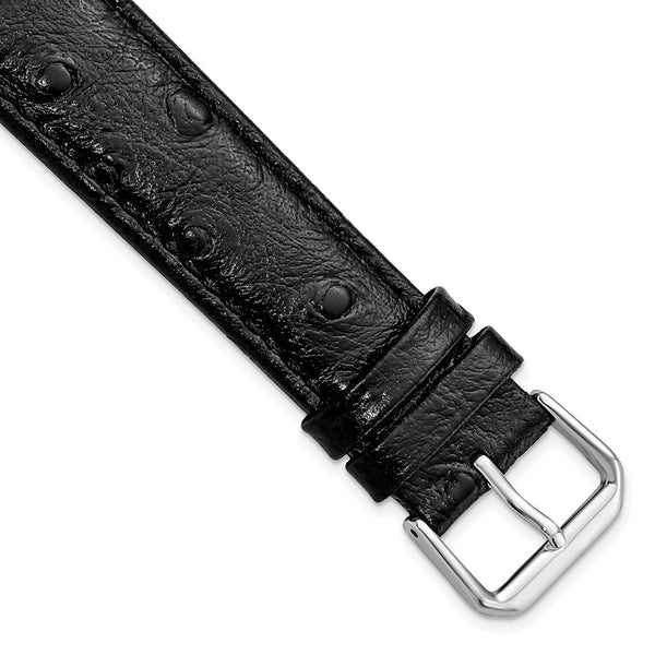 20mm Black Ostrich Grain Leather Silver-tone Buckle Watch Band