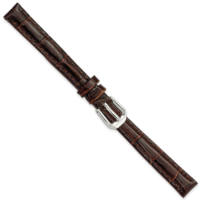 10mm Dark Brown Crocodile Dark Stitch Silver-tone Buckle Watch Band
