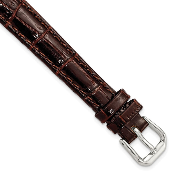 12mm Dark Brown Crocodile Dark Stitch Silver-tone Buckle Watch Band