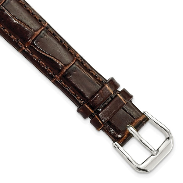 14mm Dark Brown Crocodile Dark Stitch Silver-tone Buckle Watch Band