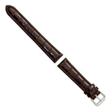 DeBeer 18mm Brown Crocodile Grain Leather with Dark Stitching and Silver-tone Buckle 7.5 inch Watch Band