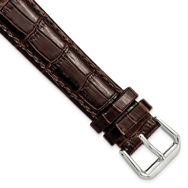 18mm Dark Brown Crocodile Dark Stitch Silver tone Buckle Watch Band