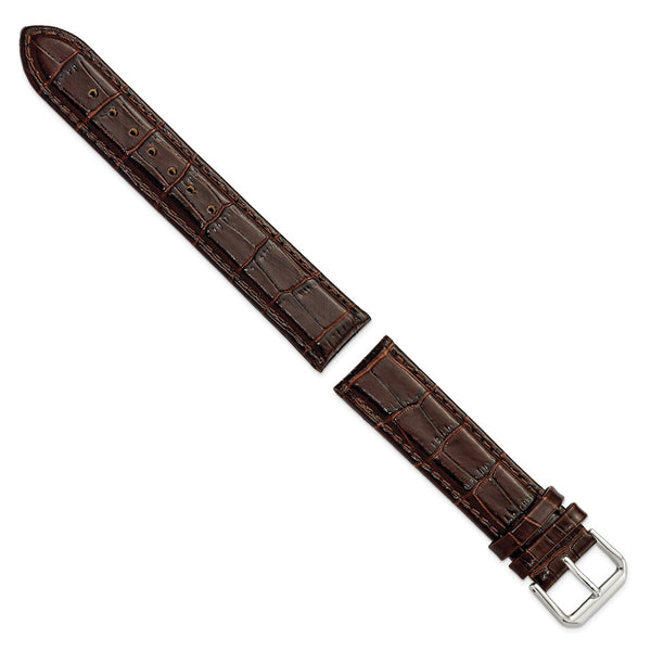 19mm Dark Brown Crocodile Dark Stitch Silver-tone Buckle Watch Band