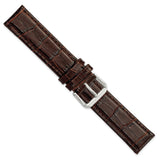 19mm Dark Brown Crocodile Dark Stitch Silver-tone Buckle Watch Band