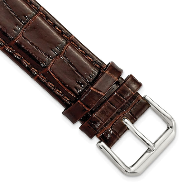 19mm Dark Brown Crocodile Dark Stitch Silver-tone Buckle Watch Band