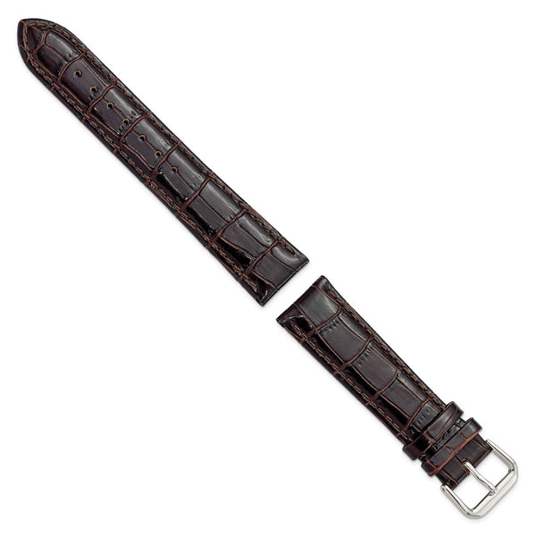 20mm Dark Brown Crocodile Dark Stitch Silver-tone Buckle Watch Band