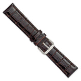 DeBeer 20mm Brown Crocodile Grain Leather with Dark Stitching and Silver-tone Buckle 7.5 inch Watch Band