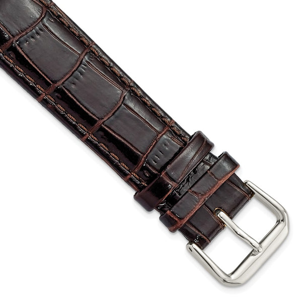 20mm Dark Brown Crocodile Dark Stitch Silver-tone Buckle Watch Band