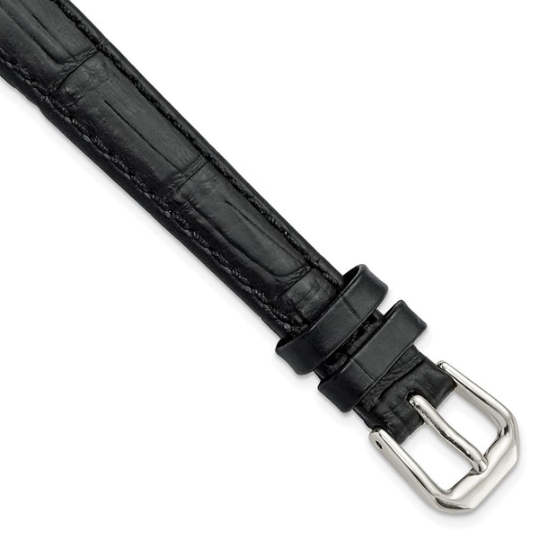 12mm Black Wild Alligator Silver-tone Buckle Watch Band