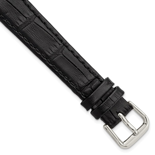 14mm Black Wild Alligator Grain Silver-tone Buckle Watch Band