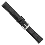 DeBeer 16mm Black Matte Wild Alligator Grain Leather with Silver-tone Buckle 7.5 inch Watch Band