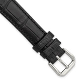 16mm Black Wild Alligator Grain Silver-tone Buckle Watch Band