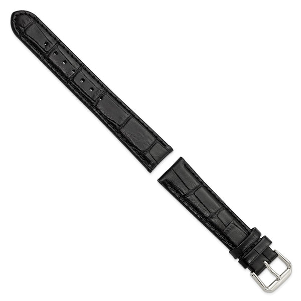 18mm Black Wild Alligator Silver-tone Buckle Watch Band