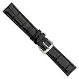DeBeer 18mm Black Matte Wild Alligator Grain Leather with Silver-tone Buckle 7.5 inch Watch Band