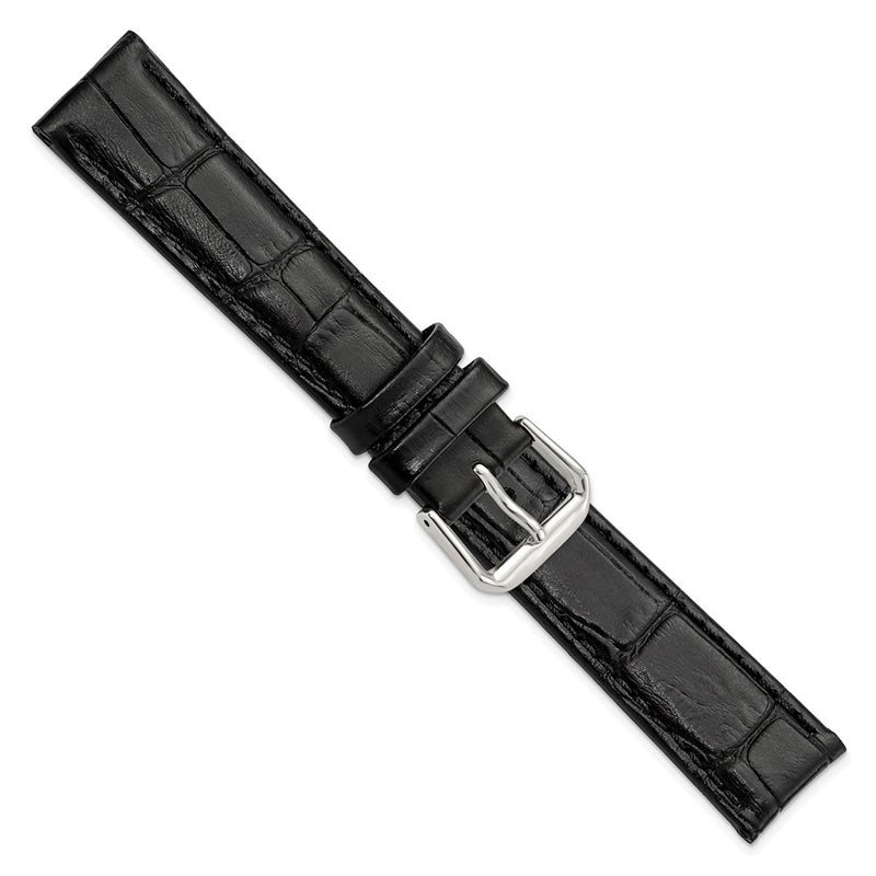 DeBeer 18mm Black Matte Wild Alligator Grain Leather with Silver-tone Buckle 7.5 inch Watch Band