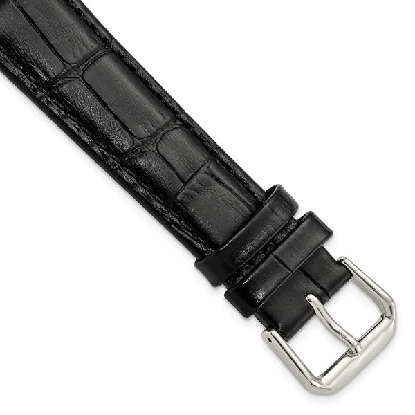 18mm Black Wild Alligator Silver-tone Buckle Watch Band