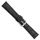 DeBeer 19mm Black Matte Wild Alligator Grain Leather with Silver-tone Buckle 7.5 inch Watch Band