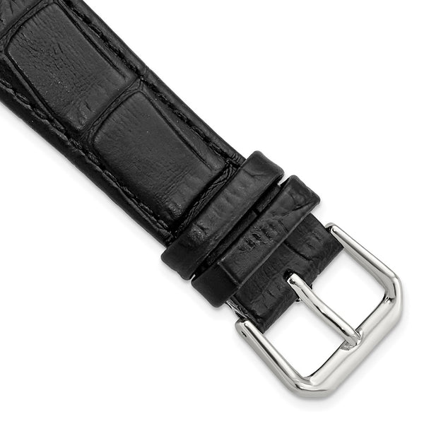 DeBeer 19mm Black Matte Wild Alligator Grain Leather with Silver-tone Buckle 7.5 inch Watch Band