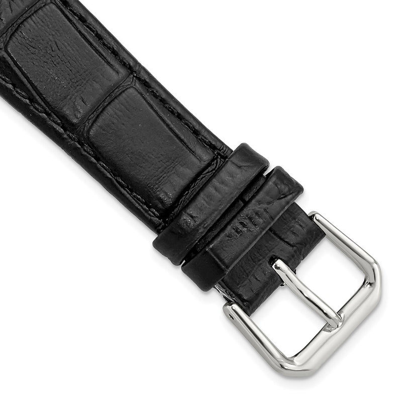 DeBeer 19mm Black Matte Wild Alligator Grain Leather with Silver-tone Buckle 7.5 inch Watch Band