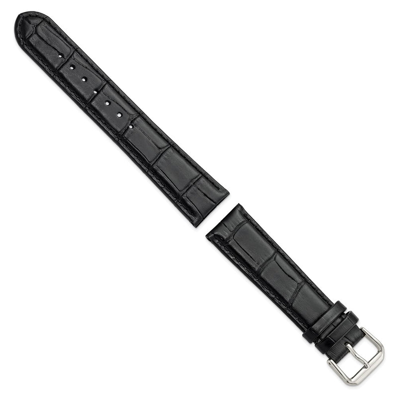 20mm Black Wild Alligator Grain Silver-tone Buckle Watch Band