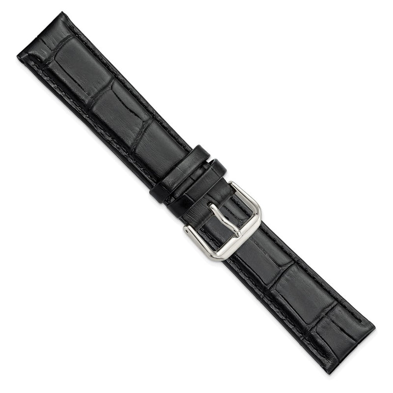 DeBeer 20mm Black Matte Wild Alligator Grain Leather with Silver-tone Buckle 7.5 inch Watch Band