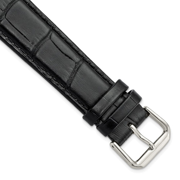 20mm Black Wild Alligator Grain Silver-tone Buckle Watch Band