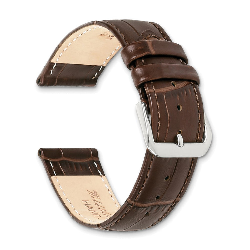 DeBeer 20mm Brown Matte Wild Alligator Grain Leather with Silver-tone Buckle 7.5 inch Watch Band