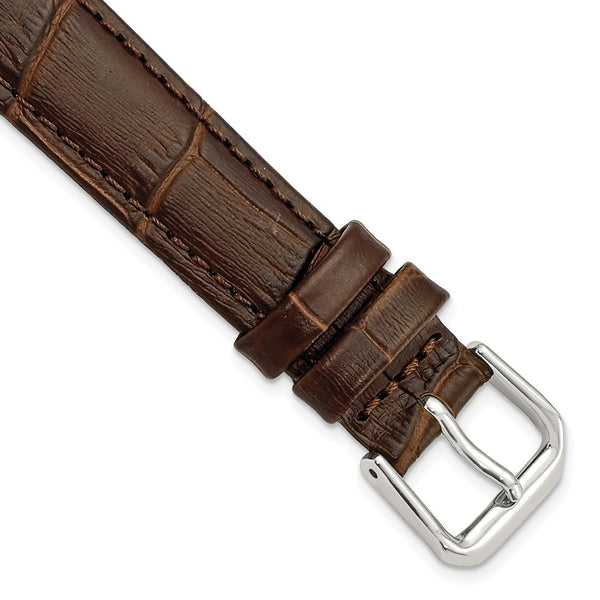 16mm Brown Wild Alligator Silver-tone Buckle Watch Band