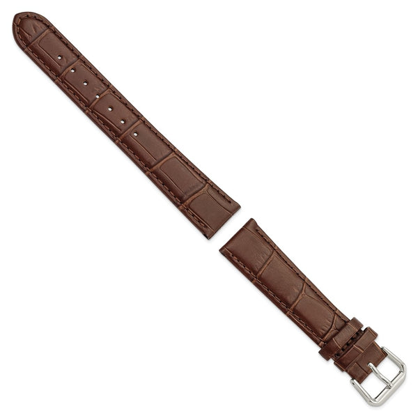 DeBeer 18mm Brown Matte Wild Alligator Grain Leather with Silver-tone Buckle 7.5 inch Watch Band