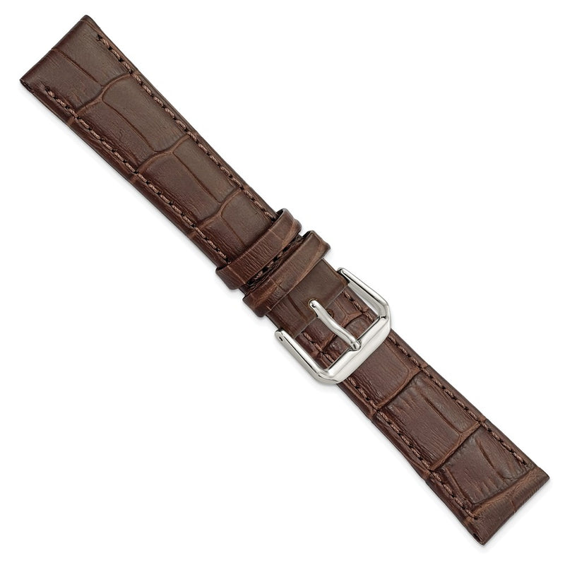 DeBeer 19mm Brown Matte Wild Alligator Grain Leather with Silver-tone Buckle 7.5 inch Watch Band