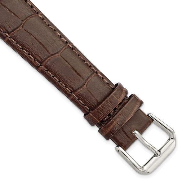 19mm Brown Wild Alligator Silver-tone Buckle Watch Band